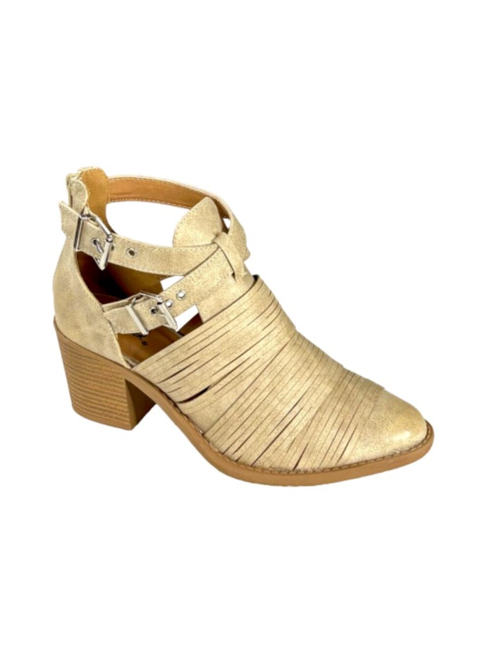 Qupid Tobin-07 Women's Stone Distress Pu Cutout Ankle Bootie Heel